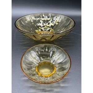 Amber Glass Serving Chip & Dip Bowls Set of 2 Vintage Embossed ‎ Design